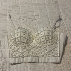 White Pearl Embellished Bustier Top